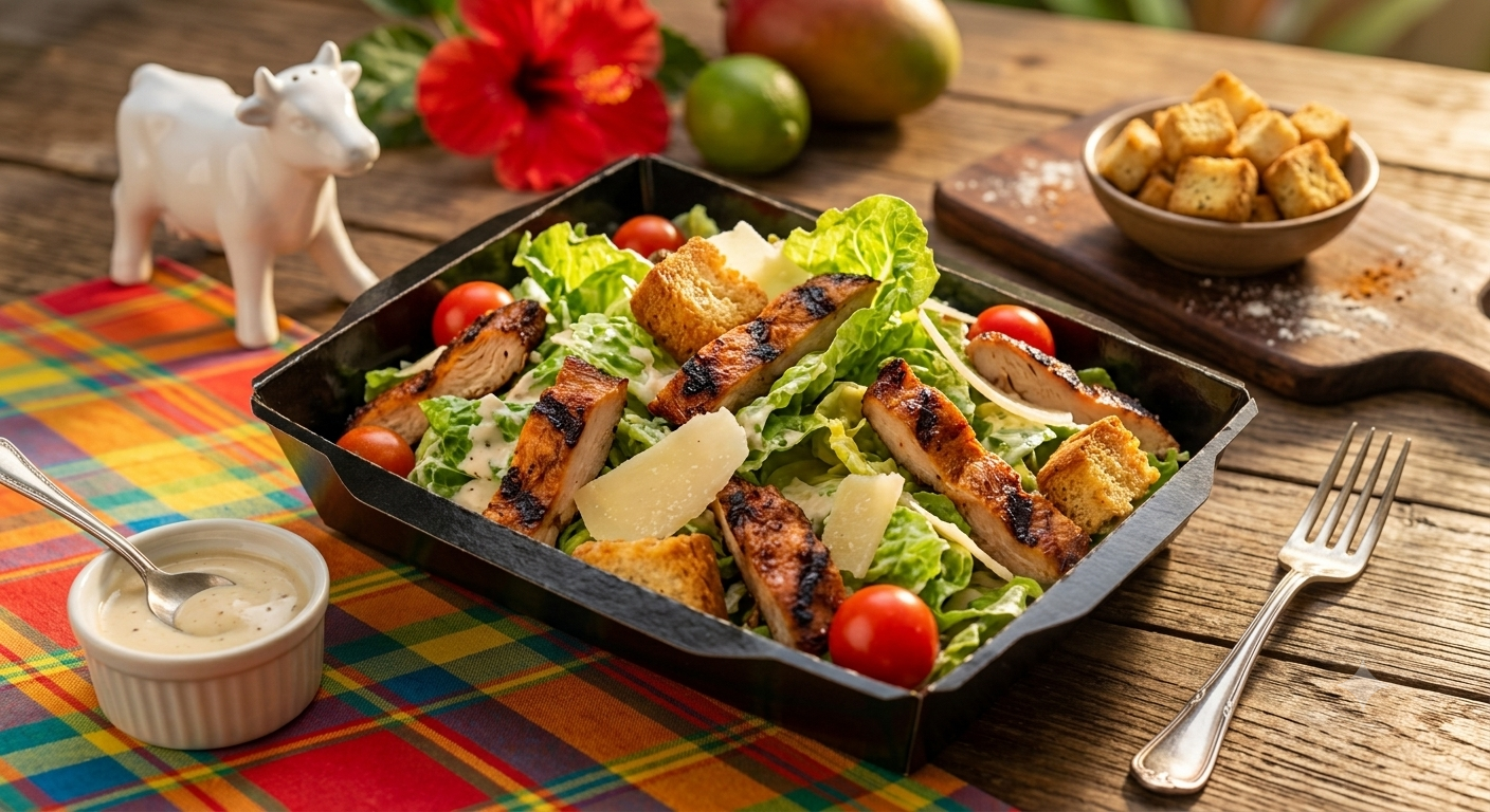 Salade César Créole au Poulet Boucané | Recette Facile et Gourmande